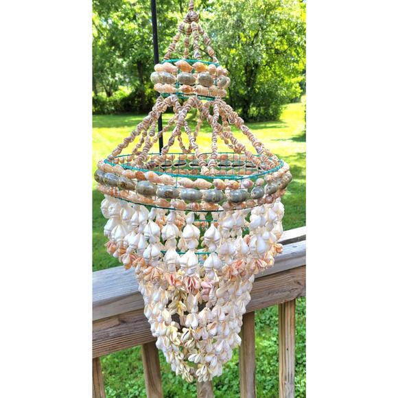 Vintage Boho Costal Beach Seashell Chandelier Approx 26"x12" - Picture 4 of 8